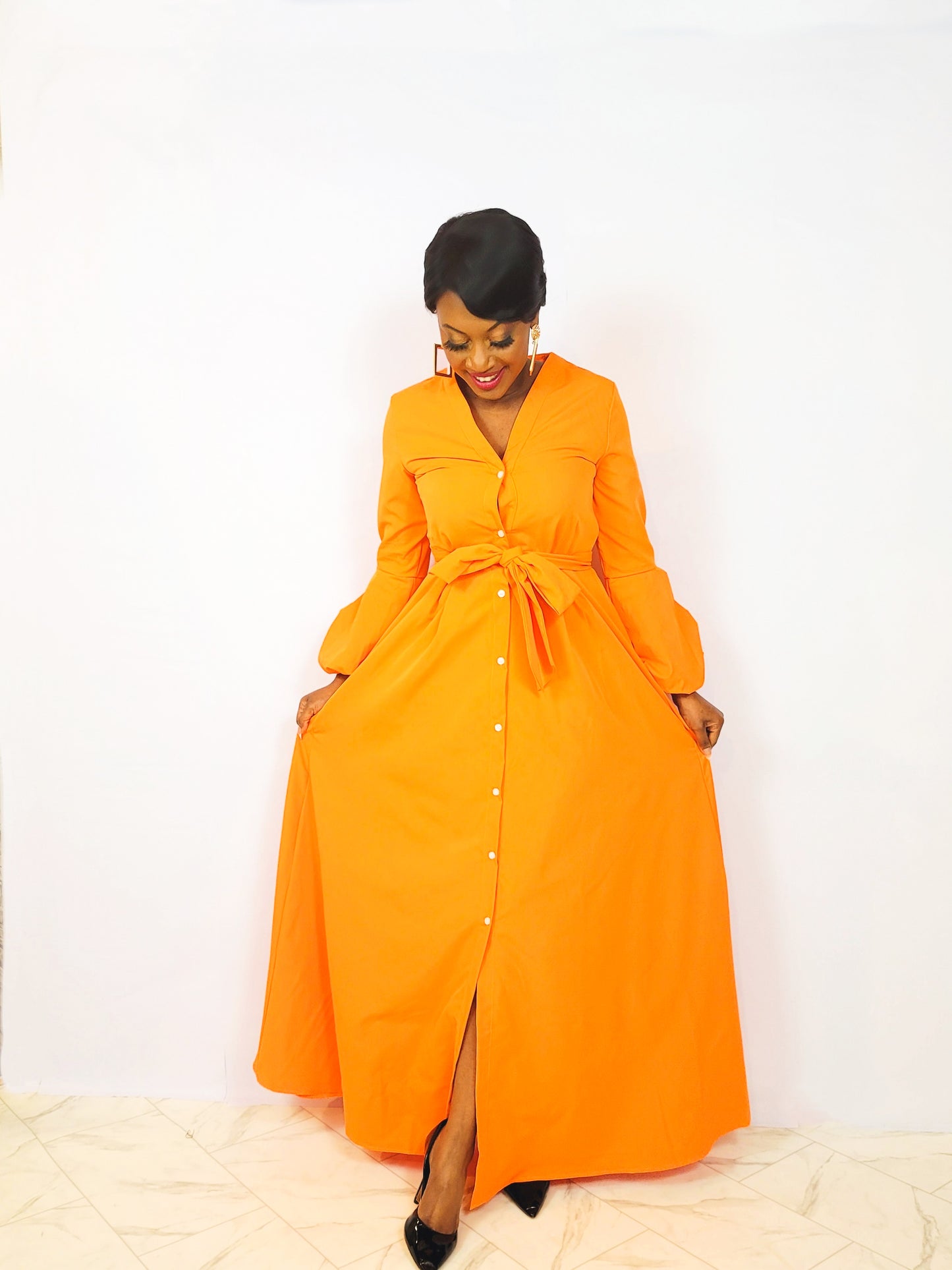 Orange Deep v maxi dress